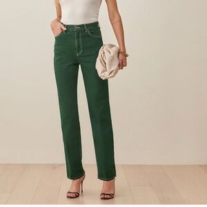REFORMATION COWBOY STRAIGHT LEG JEANS IN EMERALD SZ 27